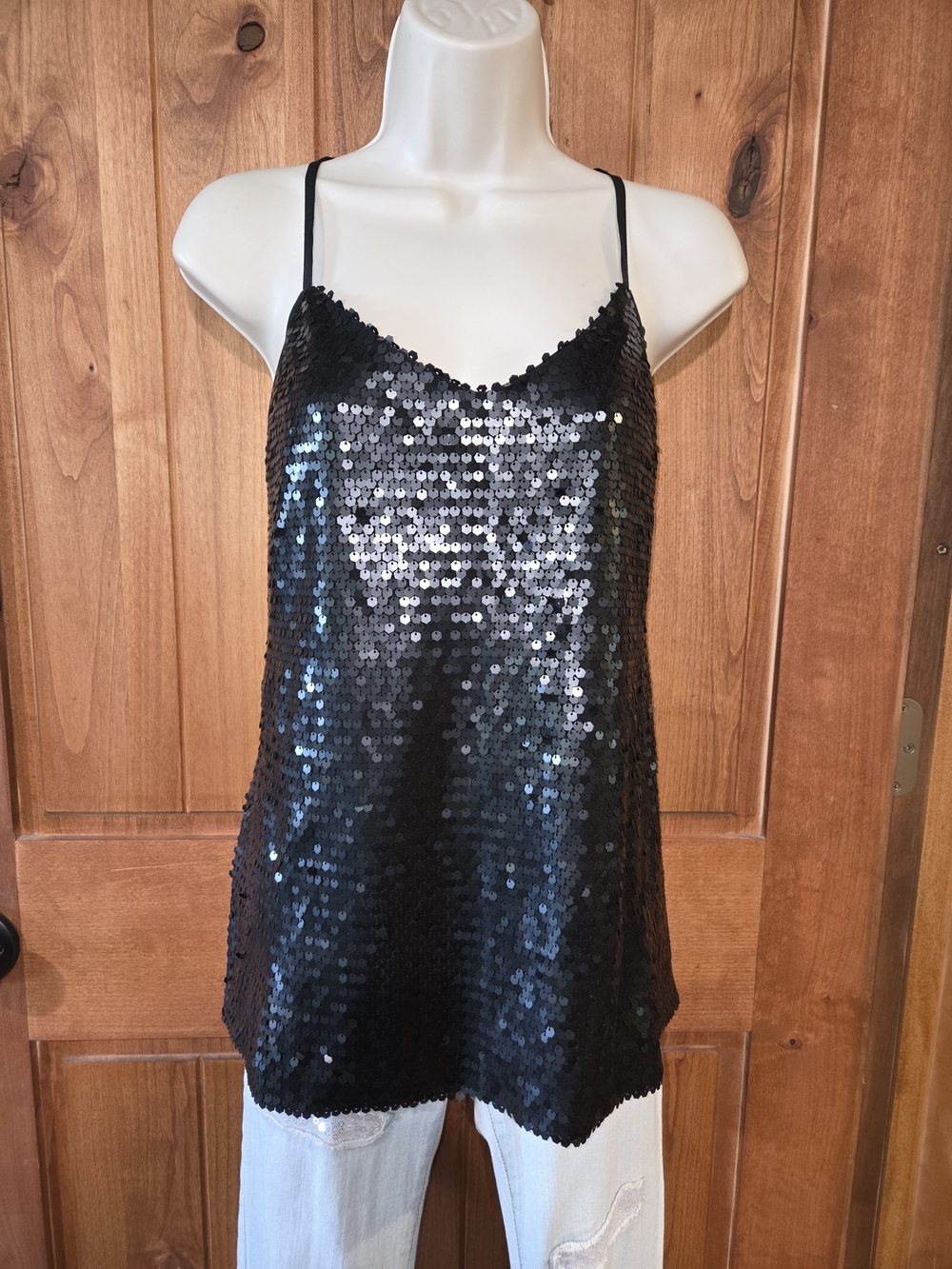 Old Navy Black Sequin Spaghetti Strap Camisole